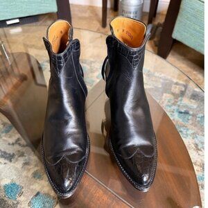 Lucchese Black Leather Western Ankle Boots Size 8 Croc Embossed Booties